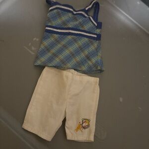 American Girl Blue Plaid Tank Top with Cream Shorts